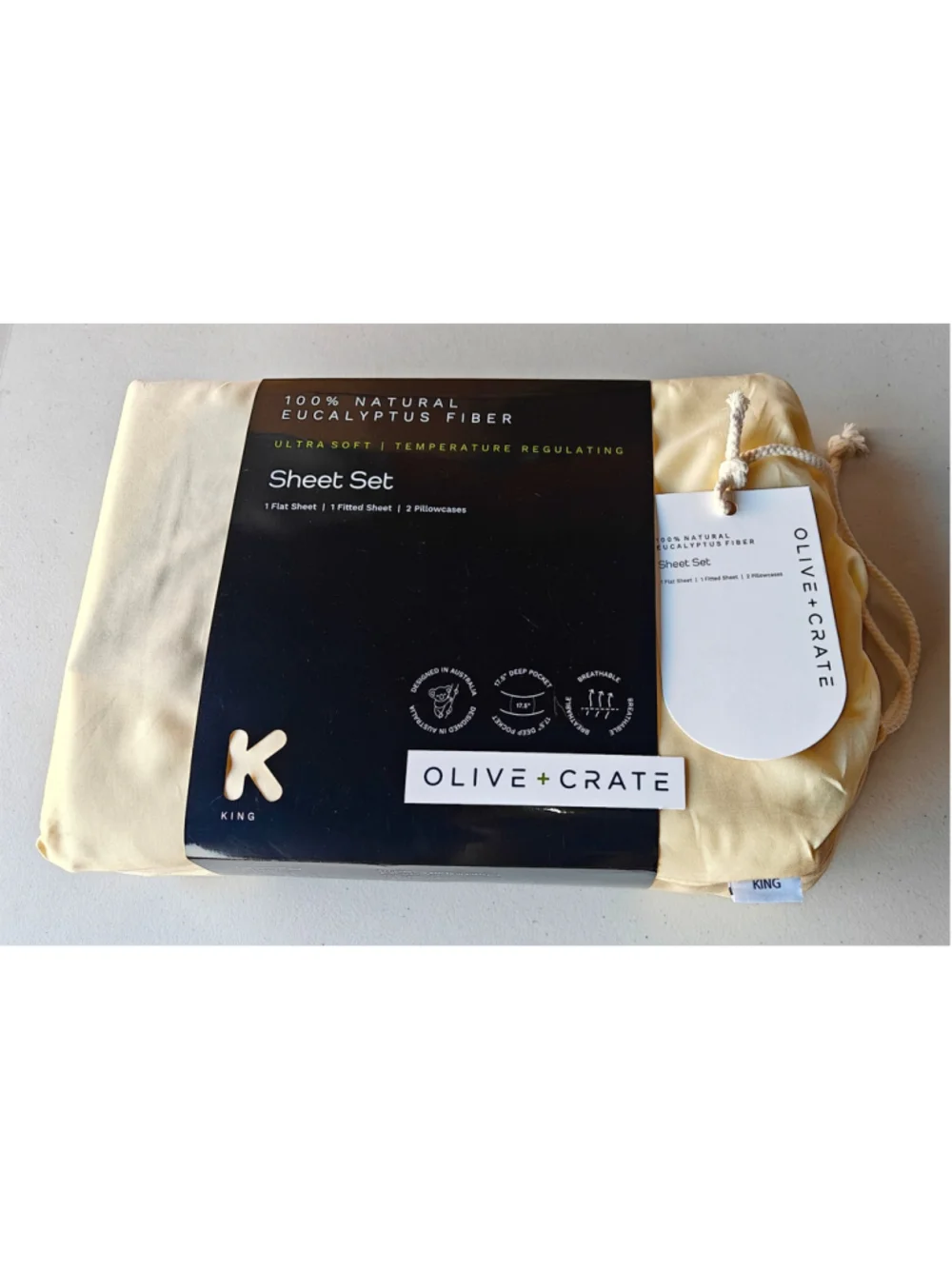 Olive Crate 100% Eucalyptus TENCEL Cooling - KING Sheet Set 4pc Buttercream